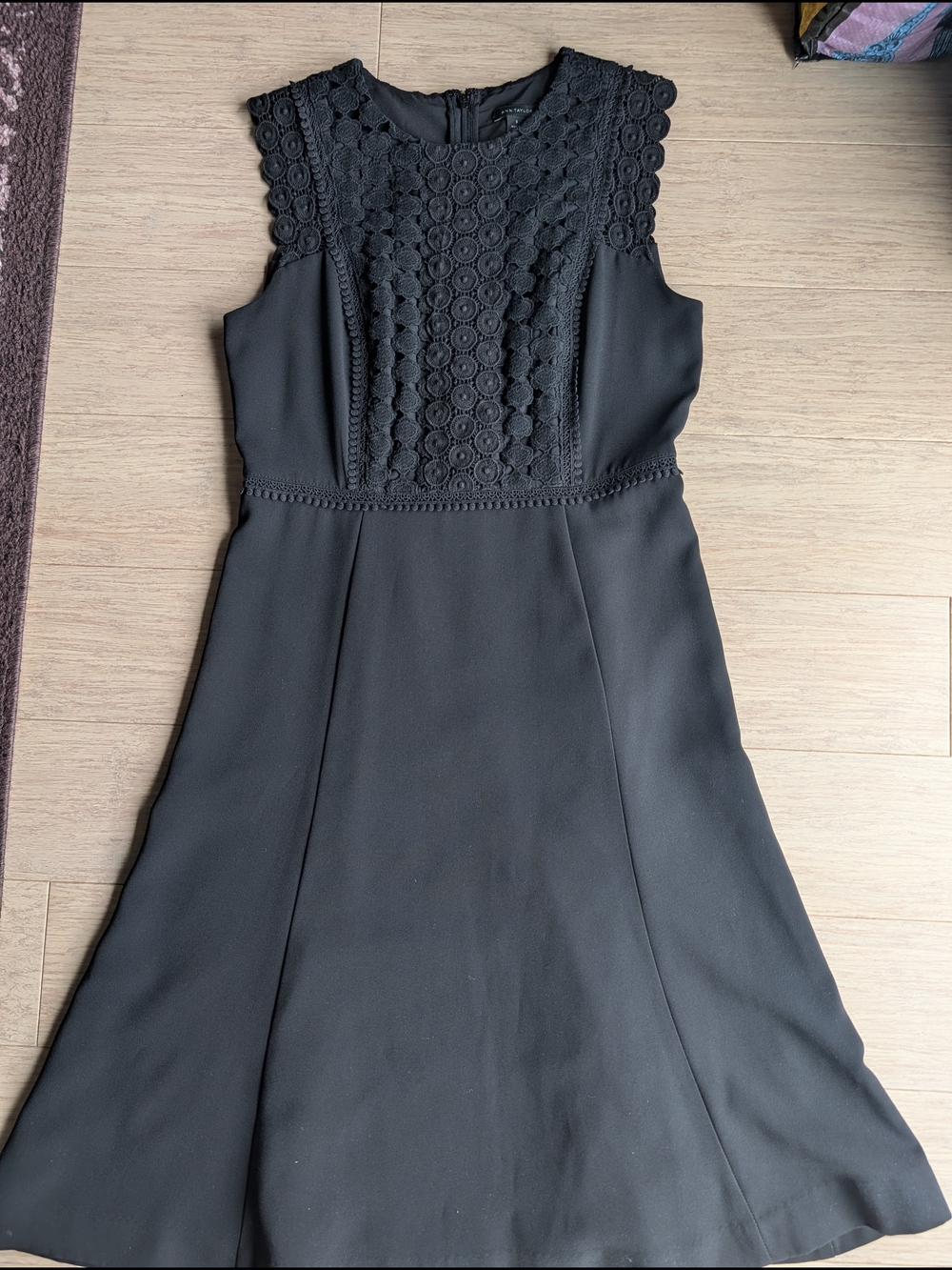 Ann Taylor Black Sleeveless Crochet-Front Midi Dress